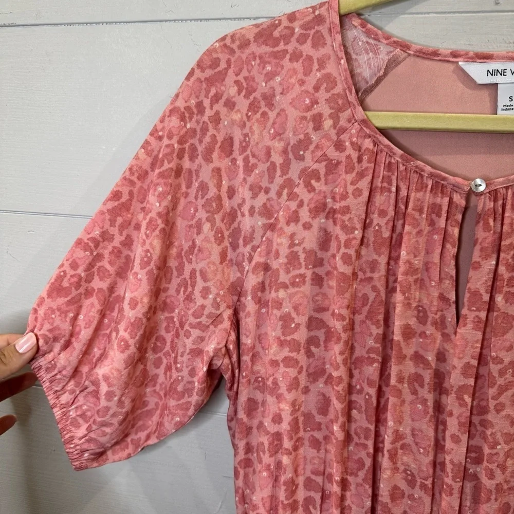 Nine West Pink and White Pleated Maxi Sundress Size Small